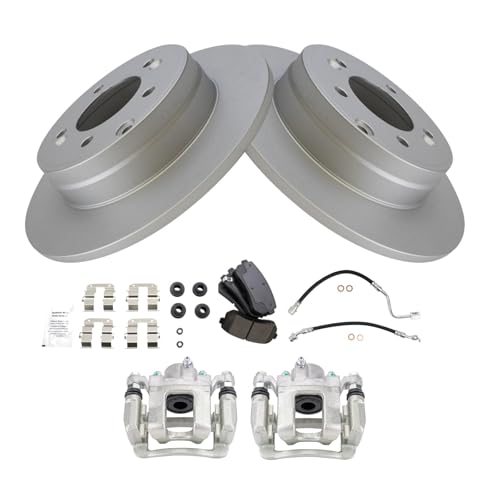Image of TRQ Rear Brake Pad and Rotor Set Ceramic Coated Rotors Calipers Hoses Compatible with 2015 Hyundai Sonata