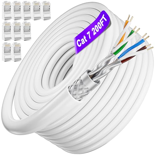 Image of Cat 7 Ethernet Cable 200ft(10 RJ45),Outdoor&Indoor, SFTP Cat 7 Triple Shielded Ethernet Cable, Heavy Duty High Speed 10Gbps 600Mhz, Direct Burial, Weatherproof, UV Resistant for Gaming, Cat7 200 feet