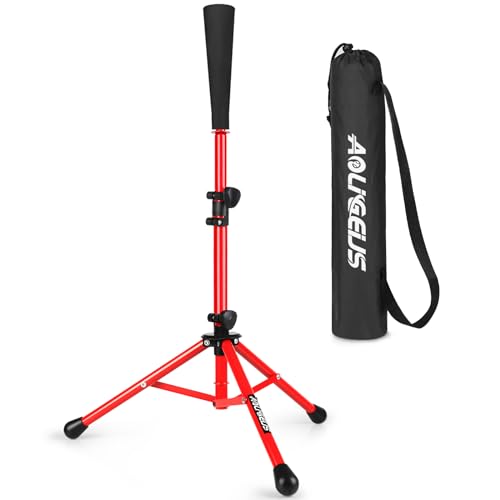 AOLIGEIJS Baseball Tee Batting Tee Softball Tee Portable Travel Hitting Tee,Easy Adjustable Height,Stable Tripod Stand (Baseball Tee, Red)