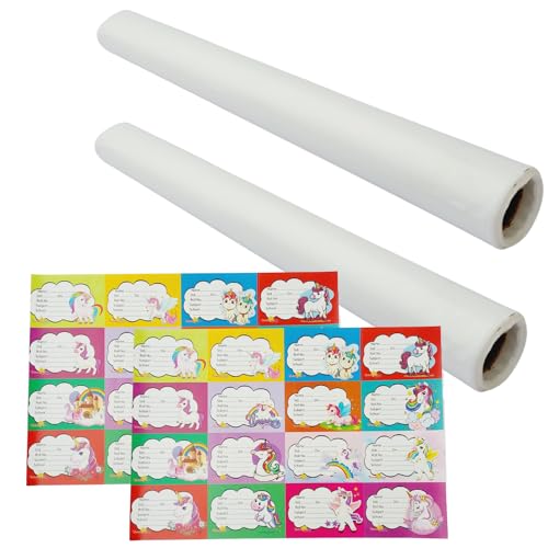 Image of Translucent Milky Frosty 10 Mtrs Book Cover Rolls (Pack of 2), 36 cm Wide Protective Covers for Notebooks, Includes 2 Sheets of Stickers /Bookplates (Unicorn)