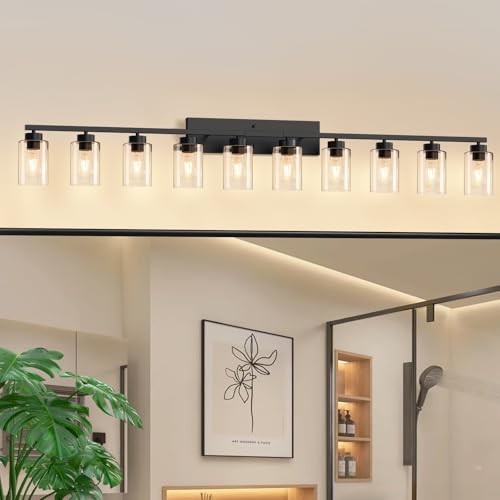 Image of IZORRO Bathroom Light Fixtures, Modern Vanity Lights, Bathroom Lighting Fixtures Over Mirror with Clear Glass Shade, Wall Sconce for Living Room Cabinet Bedroom (Matte Black, 10-Light)