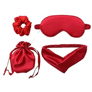 Simulatie Silk Eye Mask Vierdelige Set-Haarband-Spiraalhaar Ring-Opbergdoek Tas-Cadeau Voor Vriendinnen