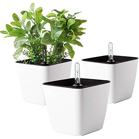 T4U 13cm Klein Plastik Selbstbewässerung Blumentopf Eckig Weiß Cover