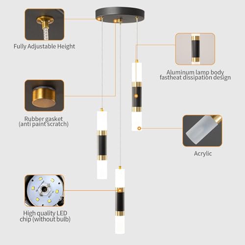 Image of Modern Kitchen Pendant Lighting Over Island Dimmable LED 3 Light Mini Pendant Light, Pendant Lights Kitchen Bedroom Modern Pendant Light Fixtures (Black Gold)