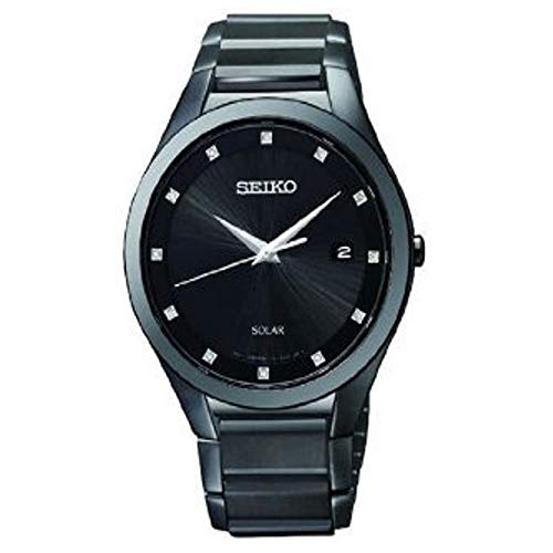 Mens Watch Seiko �Z�C�R�[ SNE243 Solar �X�e�����X�X�`�[�� Case and Bracelet Black Dial Date �j���p �����Y �r���v �i���s�A���j