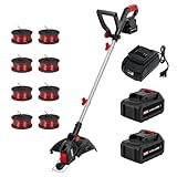 MZK 20V 12'' Cordless String Trimmer, Grass Trimmer&Edger with 8 Replacement Spools, Battery Powered Weed Trimmer with Auto Line Feed for Garden, Lawn(2 * 2AH Battery and Charger Included),ST12D07
