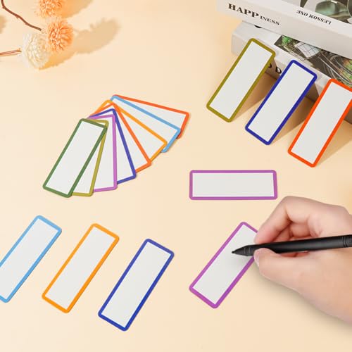 Alaoo 50 Stück Magnetstreifen Beschreibbar, Magnetetiketten Beschreibbar 8x3CM, Magnet-Etiketten beschreibbar, Magnet C-Profil Magnetische Etikettenhalter, Wiederverwendbar, 8Farben, wiederverwenden