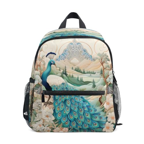 ALAZA Blue Peacock Blossom Tree Toddler Backpack Kid's School Bag Preschool Kindergarten Elementary School for Boys Girls