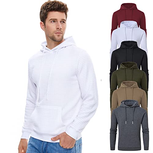 YuKaiChen Herren Kapuzenpullover Sweatshirt Hoodie Langarm Casual Leichtem Karierten Kordelzug Jacquard mit Kapuze Weiß M Cover