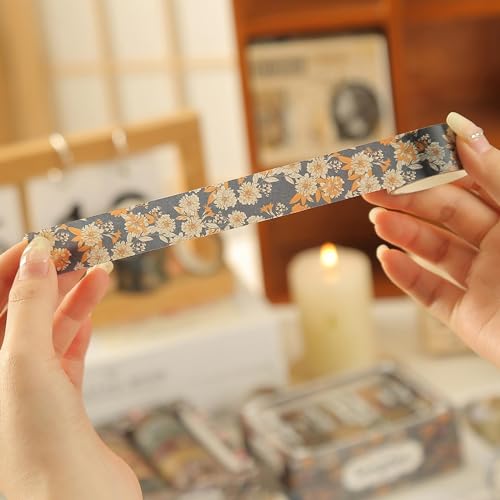 KAVI' S Kyoto 12 rouleaux Washi Tape Set, Ruban Adhésif Décoratif Œuvre d’art inspirée Feuille d’or Masking Tapes pour Arts, Bullet Journal, Scrapbooking, Bricolage, Emballage (Cerulean Showa) – vue 6