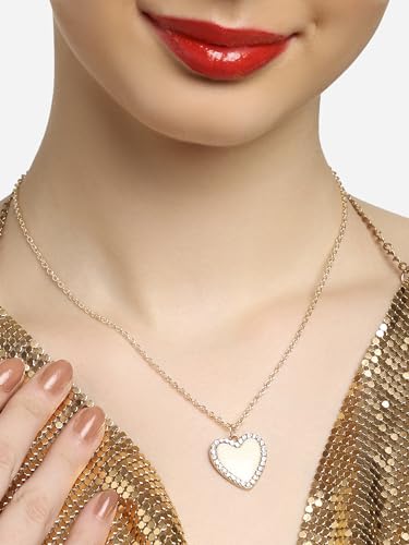 Image of ZAVERI PEARLS Off White Enamelled Austrian Diamonds Embellished Heart Shape Contemporary Pendant & Chain For Women-ZPFK16794