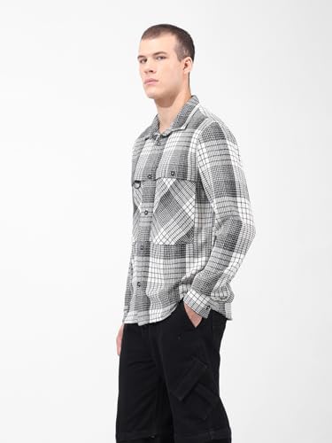 Image of THE INDIAN GARAGE CO Men Regular Fit Checkered Full Sleeves Cutaway Collar Casual Overshirt