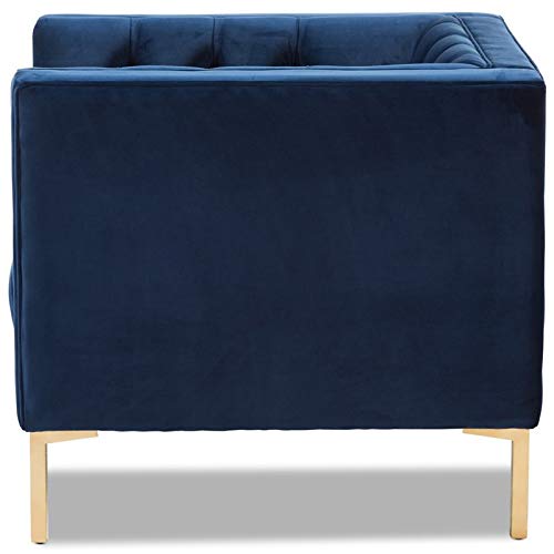 Baxton Studio Zanetta Luxe And Glamour Navy Velvet Upholstered Gold Finished Lounge Chair #TOP4