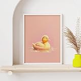 Rubber Duck in a Melting World Retro Pink Poster, Yellow Wall Art Print, Global Warming Poster, Rubber Duck Poster, Climate Change Art Print