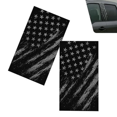 Cuymoap 2 PCS Car B Pillar Stickers, Aged American Flag Patriotic Decoration Decal, Waterproof Anti-Scratch Protective Film, Self-Adhesive Exterior Trim for Driver & Co-Pilot Window Pillar (Black)