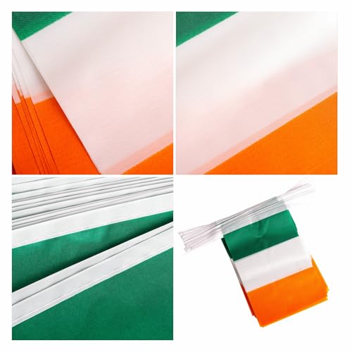 Ireland Flag Bunting 30pcs/10m Double-Sided Polyester Irish Bunting Flags- St Patrick's Day Decorations, Six Nations Rugby, Euro/World Cup Football Party, Weatherproof Indoor/Outdoor Éire Pennant - Image 2