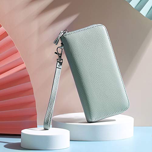Moflycom Womens Wallet Rfid Blocking Genuine Leather Zip Around Wallet Clutch Wristlet Travel Long Purse For Women Sky Blue #TOP5