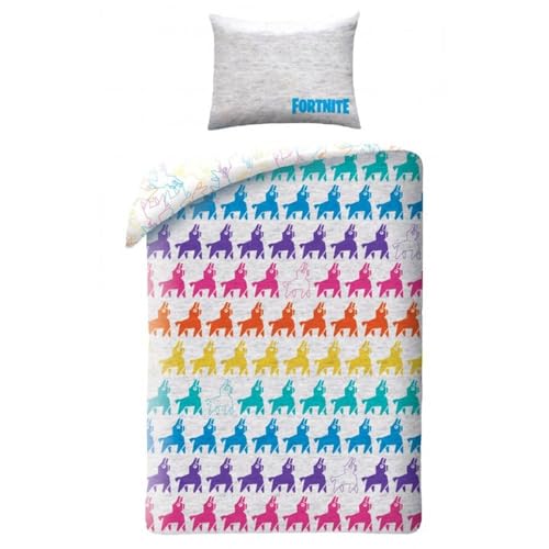 Halantex Juego de cama reversible Fortnite, 100% algodón, funda nórdica de 140 x 200 cm + funda de almohada, Lama