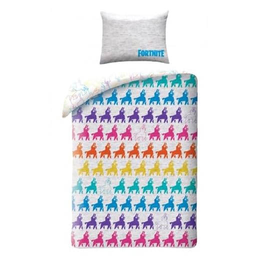 Halantex Juego de cama reversible Fortnite, 100% algodón, funda nórdica de 140 x 200 cm + funda de almohada, Lama