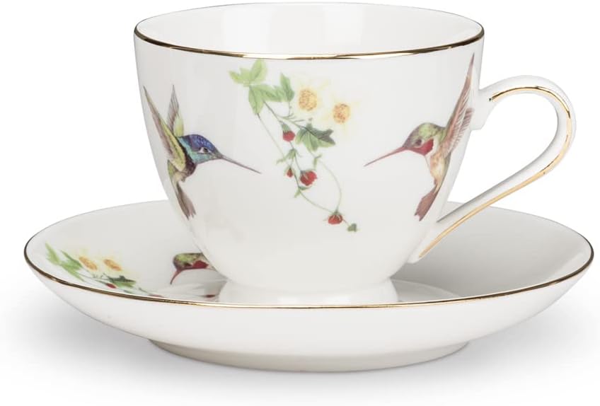Abbott Collection Ambrosia Hummingbird Cup & Saucer White, 2.5"