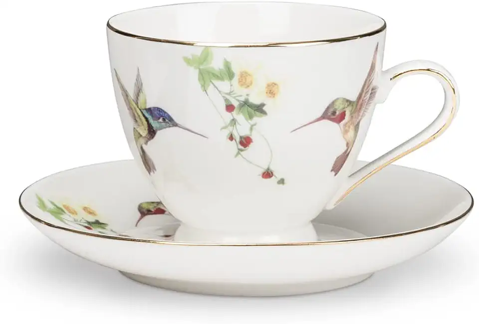 Abbott Collection Ambrosia Hummingbird Cup & Saucer White,...