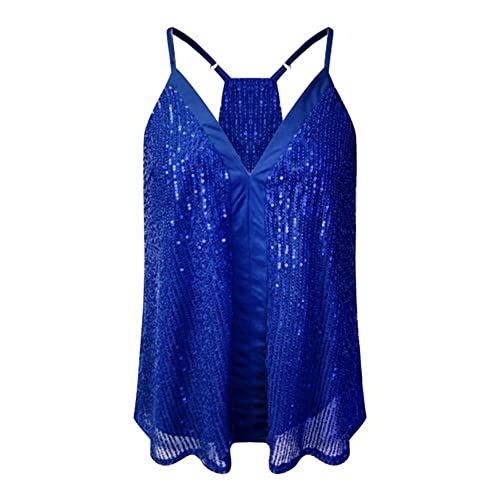 Gilet de soirée à paillettes brillant bleu XL au tombé fluide sans manches