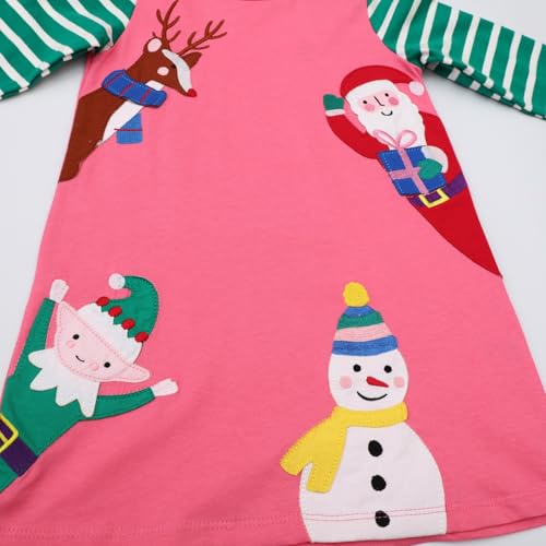 Image of Hongshilian Toddler Girls Longsleeve Dress Cotton Jersey Casual Dresses Cartoon Applique