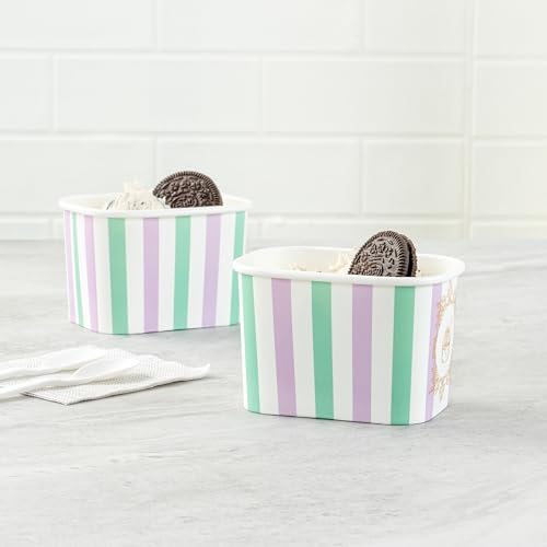 Image of Coppetta 12 Ounce Dessert Cups, 200 Greaseproof Ice Cream Cups - Lids Sold Separately, For Hot And Cold Foods, Purple And Blue Stripe Paper Yogurt Bowls, Disposable, Sturdy - Restaurantware