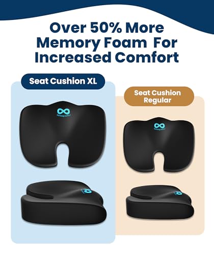 Image of Everlasting Comfort Doctor Recommended Memory Foam Seat Cushion for Office Chairs & Car - Ergonomic Office Desk Accessories - Cushions for Tailbone Pain Relief, Sciatica (Black, X-Large)