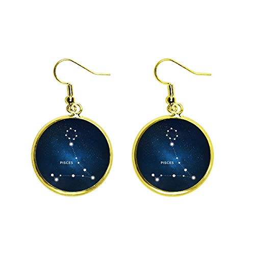 Signo del Zodiaco Piscis pendientes de gota dorados ideales para eventos y diario