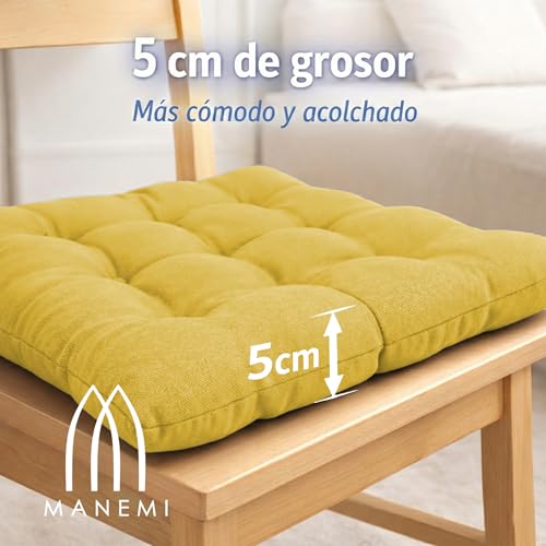 Miniatura 4 de Manemi Pack 4 Cojín Para Silla 45x45x5 Cm Repelente Al Agua Y Fácil De Limpiar Con Cintas De Sujeción Uso Interior Y Exterior Ideal Para Comedor, Terraza, Jardín U Oficina