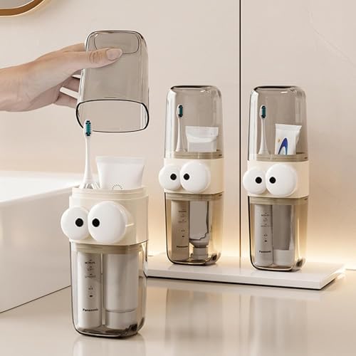 Image of Leawall Travel Toothbrush Holder Bathroom Organizer with Cute Eye Design - Unbreakable, Stackable, Dustproof Water Cups for Kids & Adults - Modern Vanity Accessory