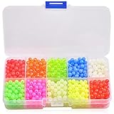 SILANON Fishing Beads Assortment Set,1000pcs 5mm Round Float Fishing Line Beads Glow Luminous Fish Beads Hard Plastic Fishing Rig Beads Saltwater Freshwater Salmon Trout