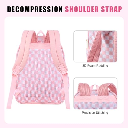 Image of COVAX Mesh Backpack for School Heavy Duty Semi-Transparent Bookbags for Beach, Swimming, Sports, Work, Travel (Pink and White Checkerboard)
