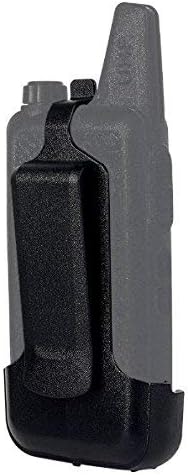 Radtel RT-10 series belt clip being attached to the back of a two-way radio, showing the clip sliding into place.