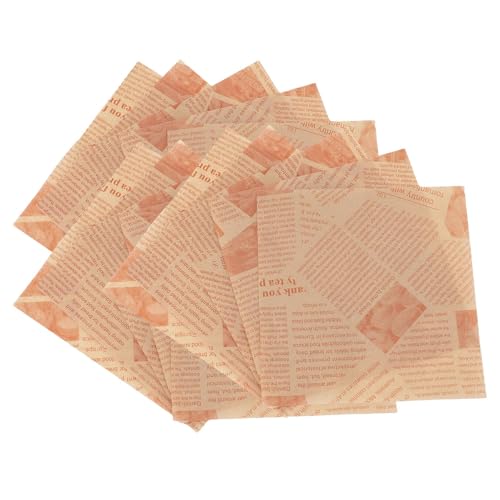 Sunicon 500 Pcs Sandwich Wrapping Paper,Grease Proof Non Stick Food Basket Liner Square Hot Dog Wrappers for Frying Baking Foods (Cowhide Color Newspaper Printing)