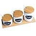 Personalized Multi Sized Condiment Serving Bowls - Bonus Bamboo Lids, Ceramic Spoons, Serving Trays - Customizable Spice Containers With 9 Blackboard Adhesive Stickers & White Pen - Great Gift Ideas