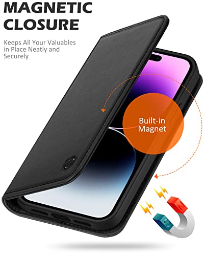 Shieldon Case For Iphone 14 Pro Max 5G 6.7", Genuine Leather Iphone 14 Pro Max Wallet Case Flip Cover Rfid Blocking Card Slots Magnetic Closure Case Compatible With Iphone 14 Pro Max 2022 - Black #TOP6