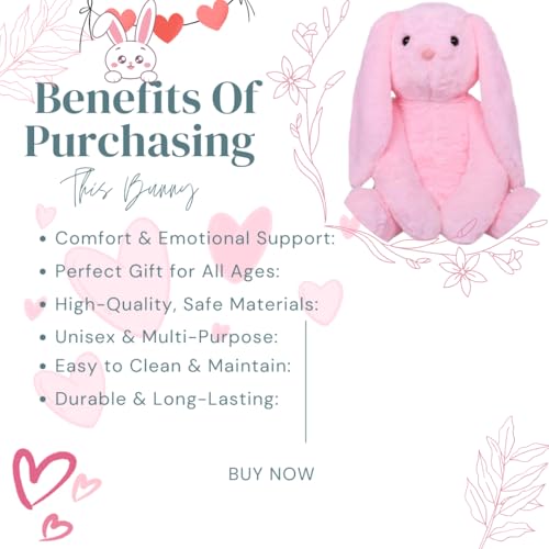 Image of Pink Bunny Soft Toy - 30Cm & Back Side Zip for Hide Small Gifts for Loved Once | Rabbit Plushies Kids Toys for 2-5 Years Boys & Girls | Teddy Bear Gift for Girlfriend