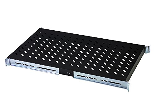 DIGITUS Professional - Estantería para fijación permanente a armarios de 483 mm (19") - DN-19 TRAY-1-1000-SW - Accesorio delantero y trasero, carga 100 kg, desde 1000 mm profundidad, 1 unidades de altura, color negro