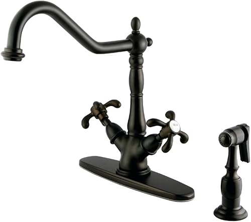 Miniatura 6 de Kingston Brass KS1238TXBS French Country - Grifo de cocina con rociador de latón, níquel cepillado