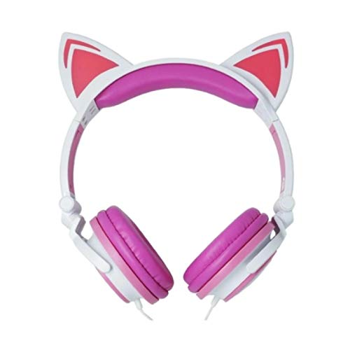 FONE OUVIDO ORELHA DE GATO C/LED –EXBOM– HF-C22 BRANCO/ROSA