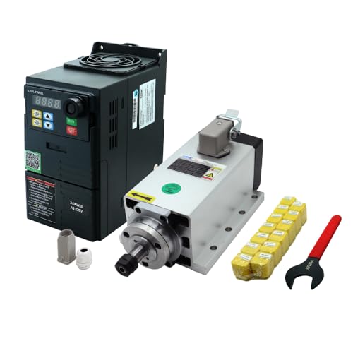 Motor principal CNC 2,2 kW 2200 W 220 V 400 Hz 24000 rpm, husillo cuadrado refrigerado por aire, equipado con VFD 2,2 kW 220 V + llave ER20 + 15 pinzas ER20 (1-13 mm)