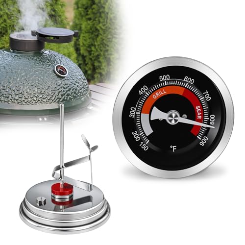 Upgrade No-Fog Grill Thermometer Replacement for Big Green Egg, 3.3" Large Dial BGE Temperature Gauge 150-900°F with Calibration nut, Waterproof Glass, Easy-to-Install