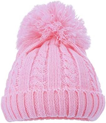 Soft Touch Baby boys girls Winter single bobble pompom hat pink blue white (NEWBORN-12 MONTHS, PINK)