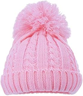 Soft Touch Baby boys girls Winter single bobble pompom hat pink blue white (NEWBORN-12 MONTHS, PINK)
