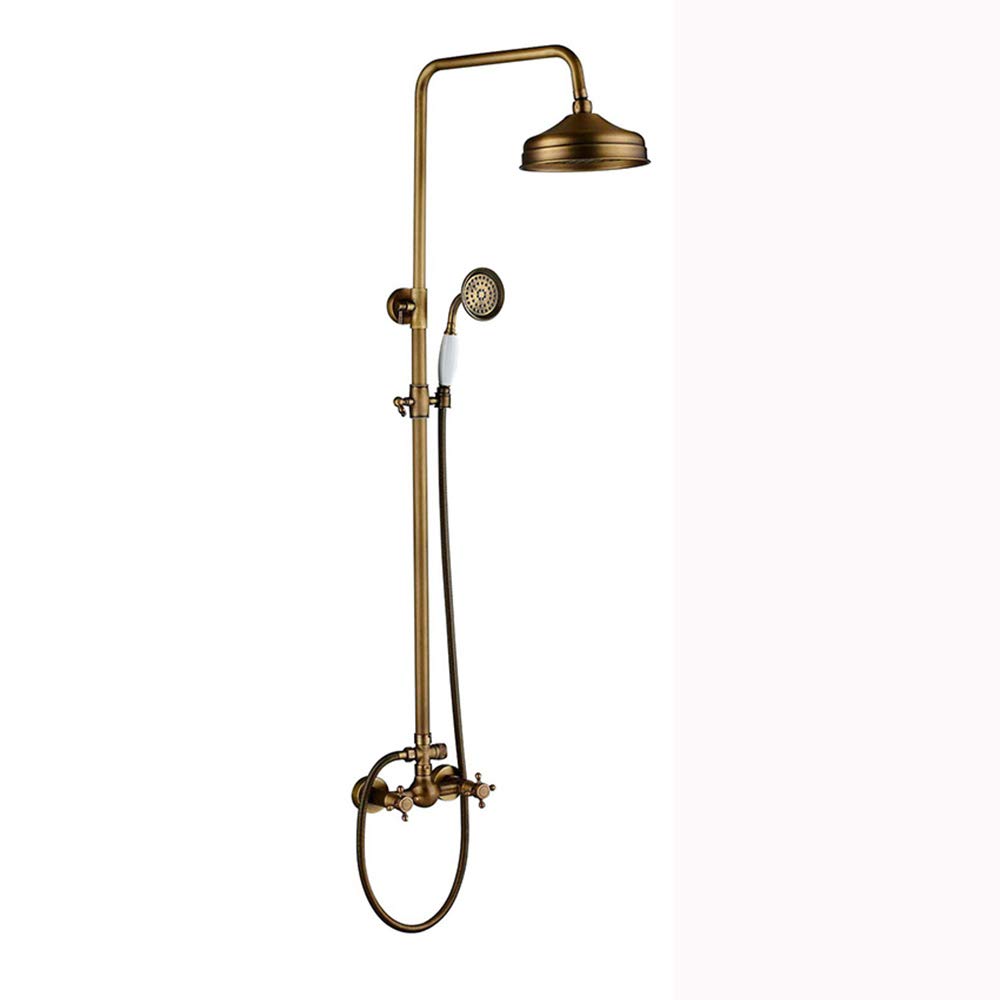 Vintage Luxury Handheld Shower Set - Antique Brass Wall Mounted System with Rain Head & Hand Shower, Dual Handles, Elegant Bathroom Fixture(B,2)