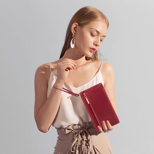 LJCZKA Small Leather Wristlet Wallet for Women Clutch Handbags Purses Cellphone Credit Card Holder Pocket with Wrist Strap2