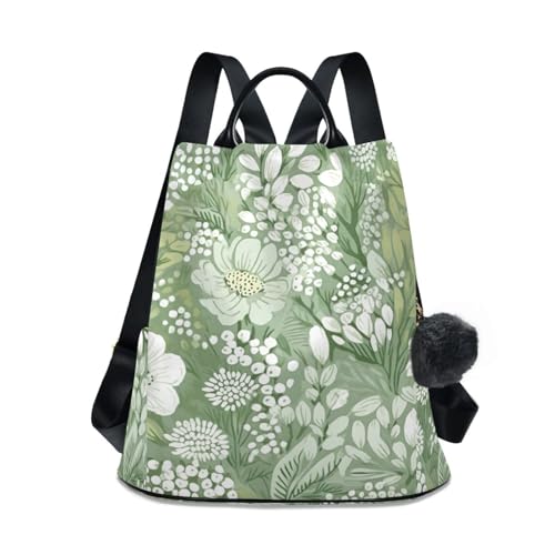 Mochila para mujer antirrobo Green Flowers bolso mochila con cremallera trasera