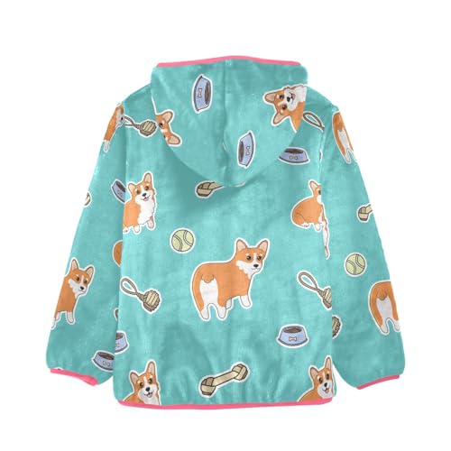 OTVEE Cartoon Corgi Dog Animals Kids Hoodie Jacket Fall Spring Full Zip Warm Outwear Coat2